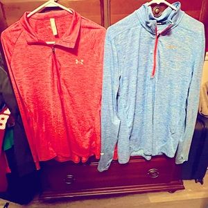 One Under Armour coral pink in color. Could be for men or women. Blue Nike same.